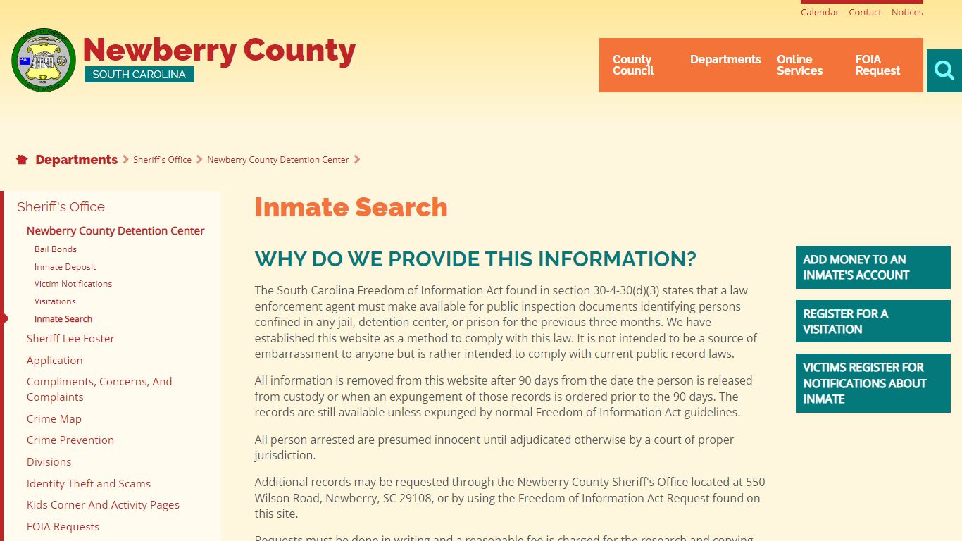 Inmate Search | Newberry County