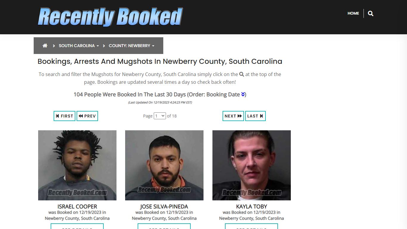 Bookings, Arrests and Mugshots in Newberry County, South Carolina